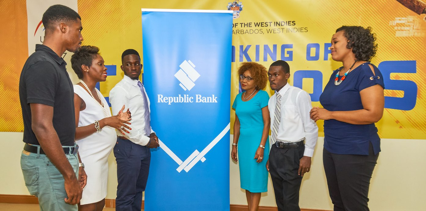 Joel Manning (intern), Dr. Tara Wilkinson-McClean (CPL Sponsorship Manager), Kyle Hinckson (intern), Debbie Stoute (Manager Marketing & Corporate Communications with Republic Bank (Barbados) Limited) Rohansonn Waithe (intern), Amanda Reifer (Head, Academy of Sport, University of the West Indies Cavehill)